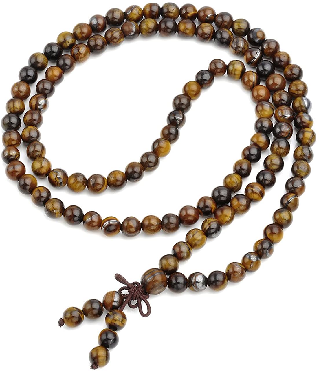 JSDDE Unisex 108 Natural Gemstone Buddha Prayer Beads Mala Bracelets Buddhist Rosary Necklace(6mm Tiger Eye)
