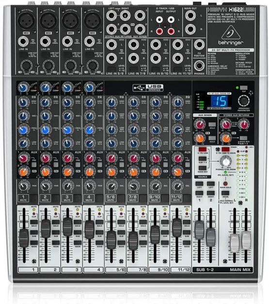 Behringer X1622USB Premium 16-Input 2/2-Bus Mixer with XENYX Mic Preamps and Compressors, British EQ, 24-Bit Multi-FX Processor and USB/Audio Interface