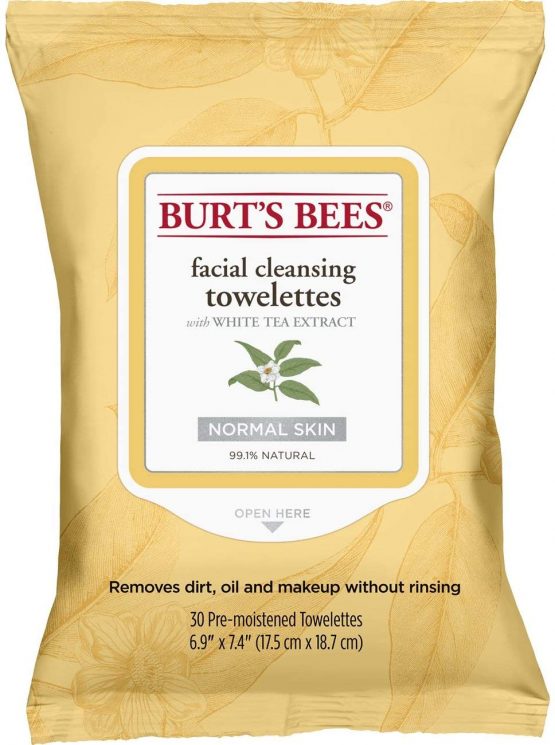 Burt's Bees 99.1% Natural Facial Cleansing Towelettes, Face Wipes for Normal Skin with White Tea Extract, 30 Count