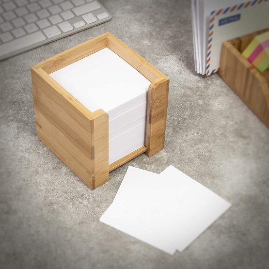 woodluv Bamboo Cube Memo Pad Dispenser Holder with Square Paper Memo Notes Pad - 10.5 x 10.5 x 10.5cm (Paper Inluded) - Image 3
