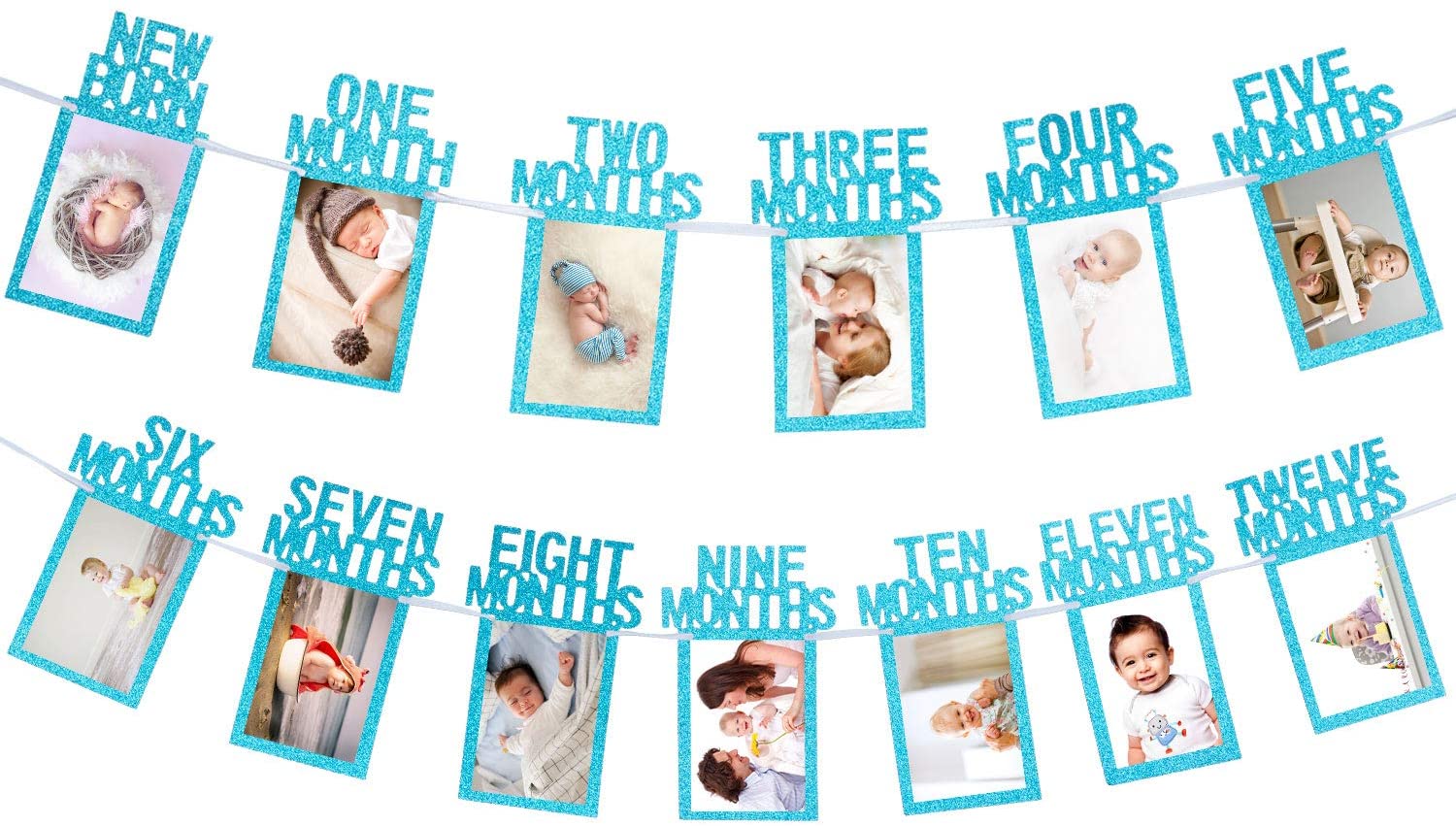 Whaline 1st Birthday Baby Photo Banner for Newborn to 12 months, Monthly Milestone Photograph Bunting Garland