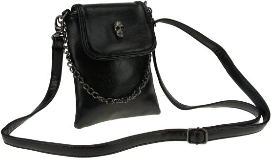 BXT Ladies Skull Leather Messenger Handbags Cellphone Mini Shoulder Bags - Black