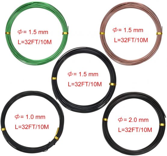 5 Roll Tree Training Wires 160 Feet Total with Bonsai Wire Cutter Anodized Aluminum Wire 1/1.5/2.0 mm Training Wire for Holding Bonsai Branches Small Trunks (Black, Green, Brown) - Image 3