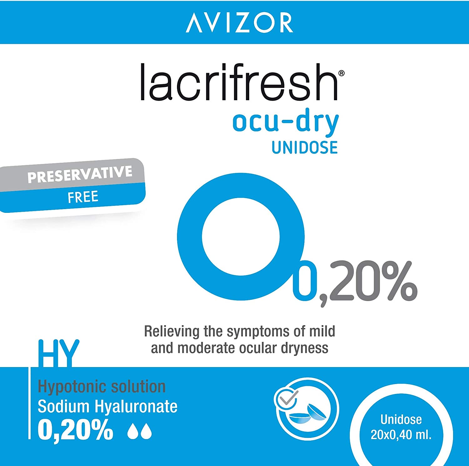 Avizor Lacrifresh Monodose Lacrifresh Ocu-Dry 0.20% 20 ud. 0,4 ml Contact Lens Cleaner, 0.4 ml (Pack of 20) - Image 3
