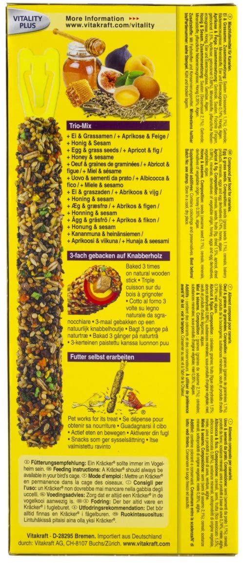 Vitakraft -21229 Kräcker Trio Mix (Egg grass seeds / Apricot fig / Sesame honey) Canaries -80g, Multicolour, 80 g (Pack of 1) - Image 3