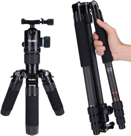 Rollei CT-5C + 52Q - Carbon Tripod with Ball Head - Max. Load: 8 kg - Monopod and Mini Tripod Function - ARCA SWISS Compatible - Black