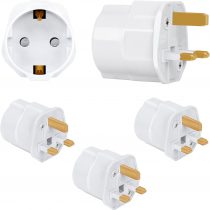 Incutex 3x Power Adapter EU to UK - Europe 2-Pin to 3-Pin UK - 13A Fuse - Travel Plug Socket European SchuKo in white