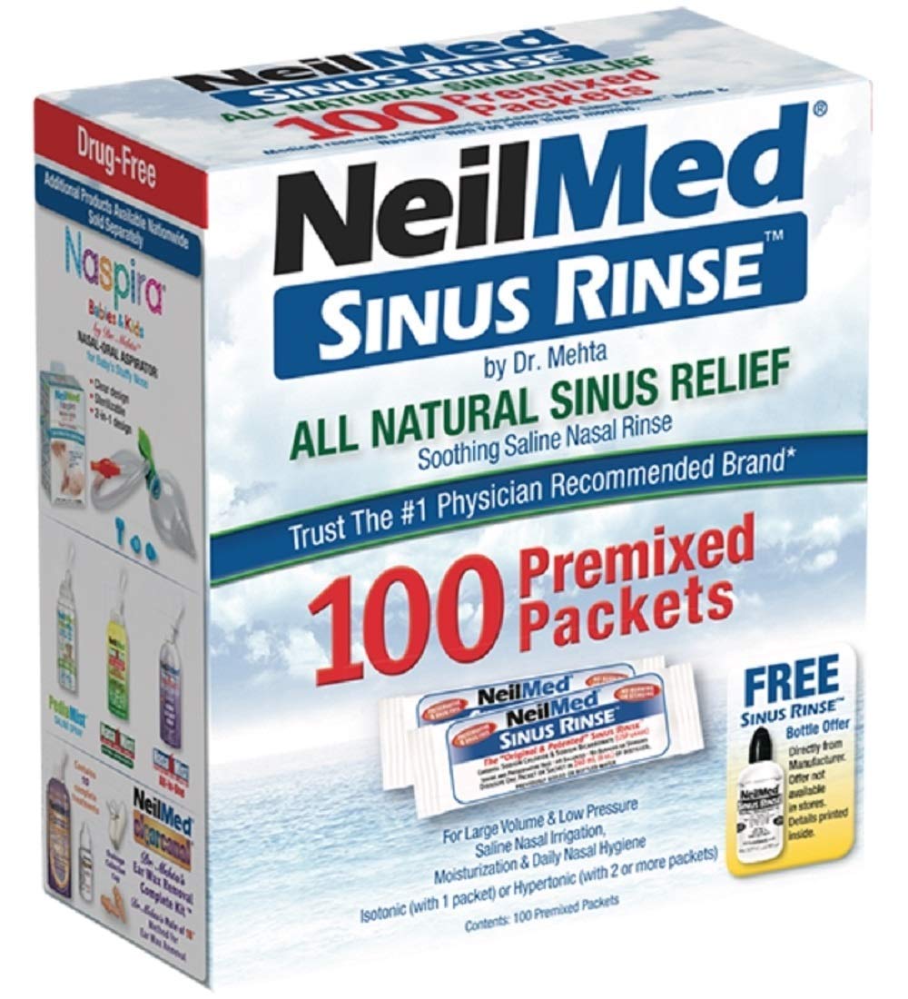 Neilmed Sinus Rinse, Neilmed Sinus Rinse Premixed Refill Packets 100 Ct, 100 Count (Pack of 1)