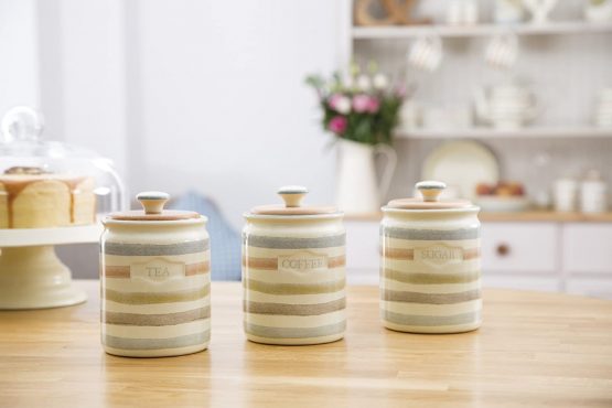 KitchenCraft Classic Collection Striped Ceramic Sugar Container, 800 ml (28 fl oz) - Cream - Image 2