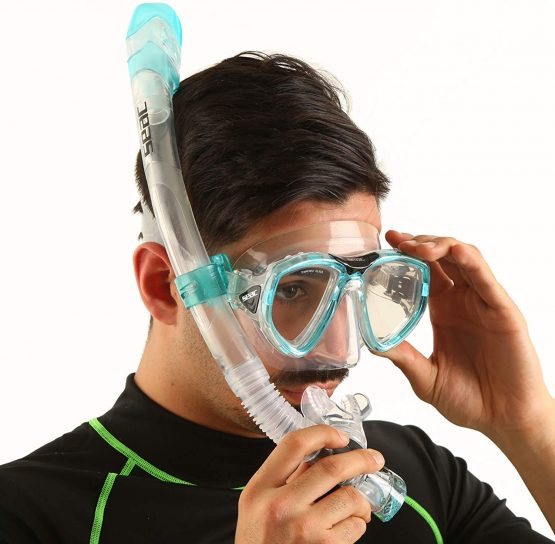 SEAC Men's One Mask Scuba, Snorkeling, Free Diving and Spearfishing with Protective Case, Prescription Options for Myopia (Nearsightedness), Blue Clear, Small - Image 3