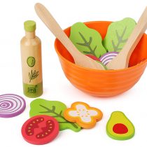 Small Foot 11476 Wooden Set, Children's Vegetarian Play Kitchen Accessory, incl. Bowl, Salad Utensils and Dressing Toys, Multicolored