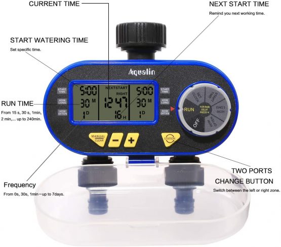 Aqualin Water Hose Tap Timer Watering Computer with 2 Solenoid Valves Garden Irrigation System Controller, Blue - Image 3