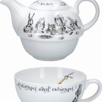V&A Alice in Wonderland Tea for One Teapot and Cup Set in Gift Box, Fine China, White, 250 ml