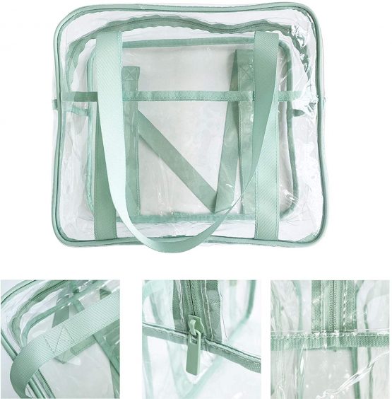 FIYUK Clear Tote Bag Transparent Cosmetic Makeup Toiletry Bag Lightweight Waterproof Organizer Large Storage (Green) - Image 3
