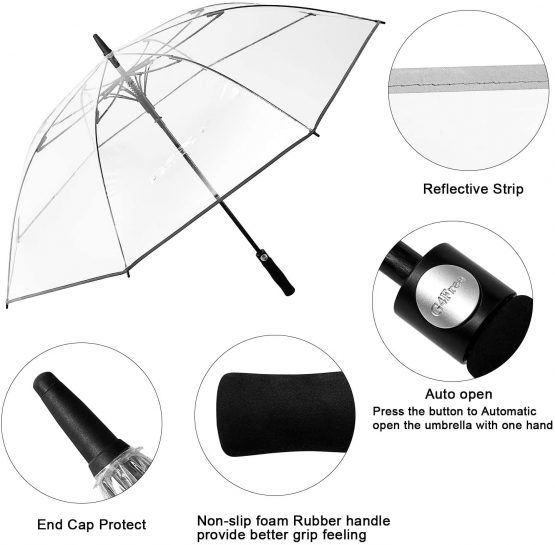 G4Free 62 inch Clear Golf Umbrella Transparent Large Stick Long Umbrella Auto Open Oversized Rain Umbrella Windproof Waterproof with Sleeve for Women Men - Image 4