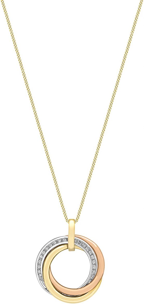 Carissima Gold Women's 9 ct Three Colour Gold Cubic Zirconia Triple Rings Pendant on Curb Chain of Length 46 cm/18 inch - Image 2