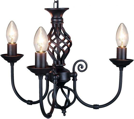 Traditional Classic Knot Twist 3 Light Black Ceiling Light Fitting / Lighting - Image 3