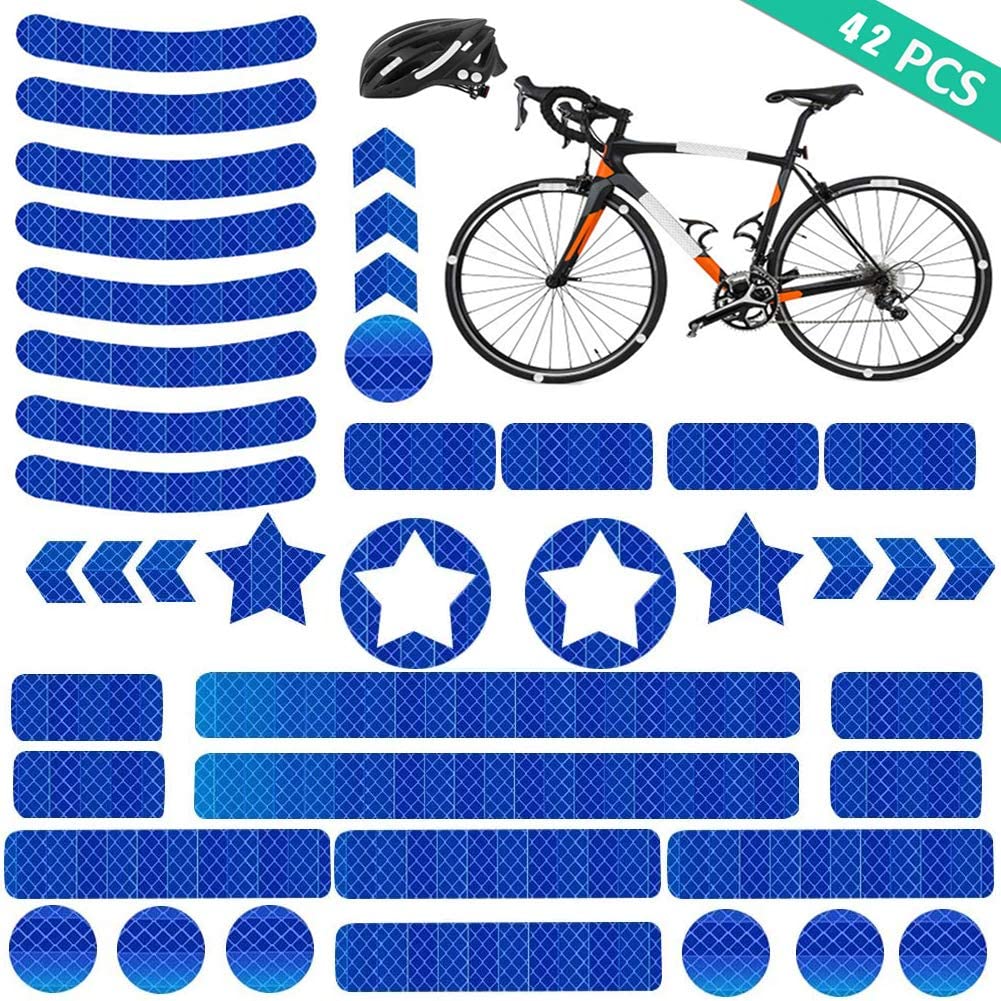 YIKEF Reflective Stickers, 42 Pcs Silver Reflective Decals for Motorcycle Helmets, Bicycles, Strollers, Wheelchairs (3 Pack) (blue)