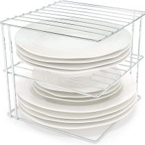 simplywire - Plate Rack - Kitchen Cupboard Organiser - 3 Tier Square - Chrome