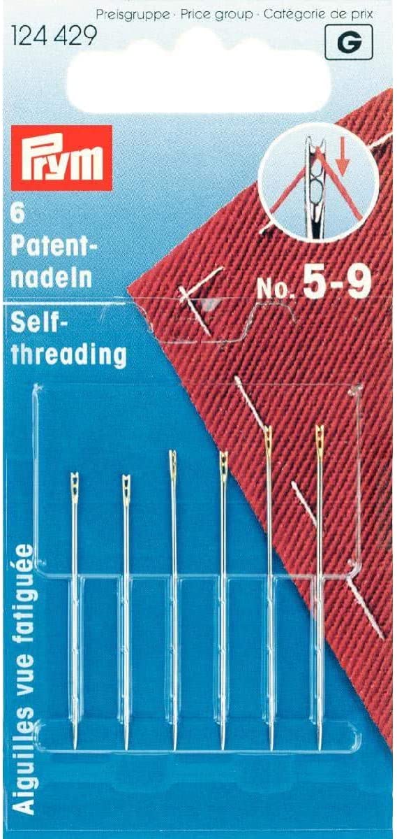 Prym - Assorted No.5-9 Self-Threading Needles - 1 Unit, Gold, Silver, 6 Piece