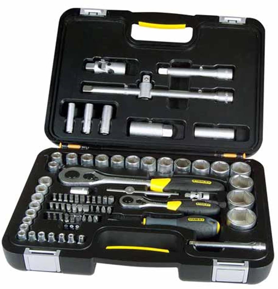 Stanley 1-94-669 Socket Wrench, Silver, 1/4/1/2-Inch, Set of 77 Piece