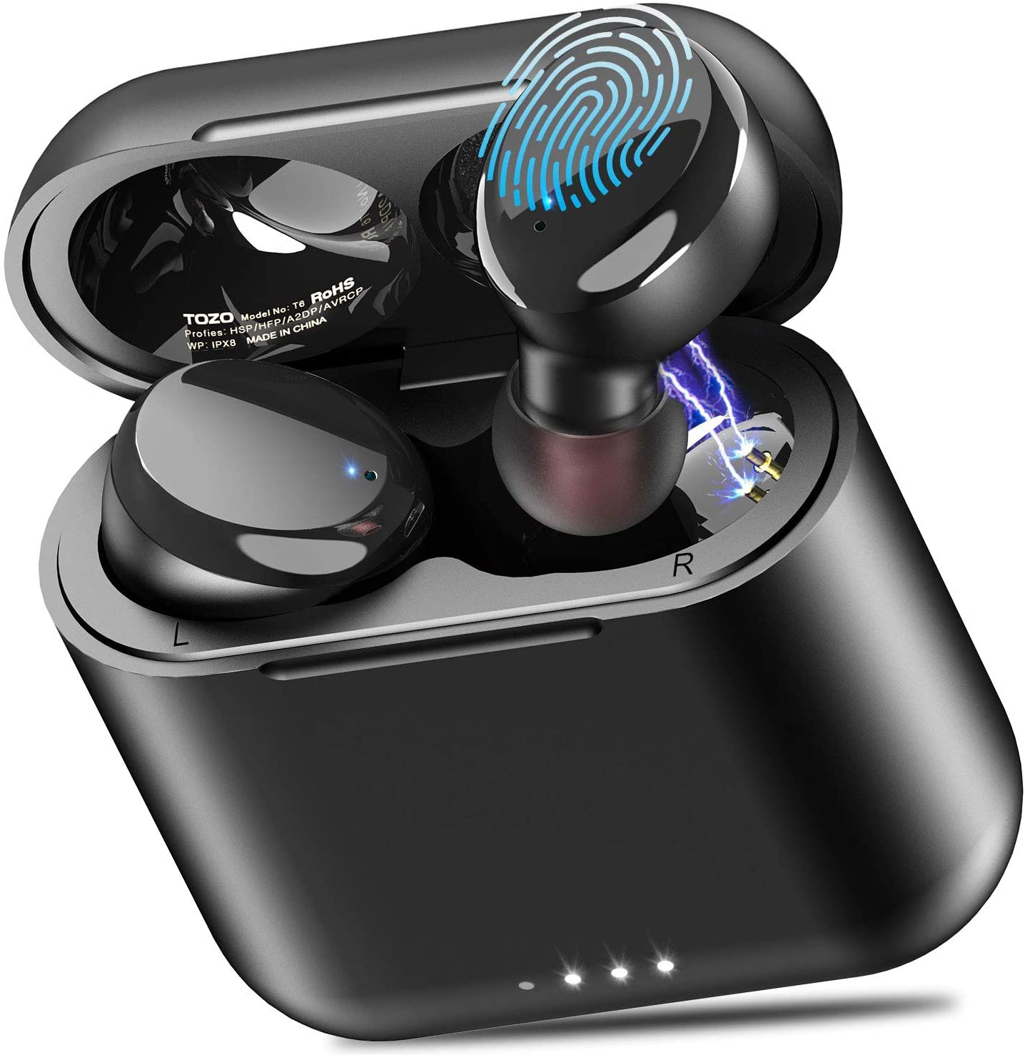 TOZO T6 True Wireless Earbuds Bluetooth Headphones Touch Control with Wireless Charging Case IPX8 Waterproof Stereo Earphones in-Ear Built-in Mic Headset Premium Deep Bass for Sport (Black)