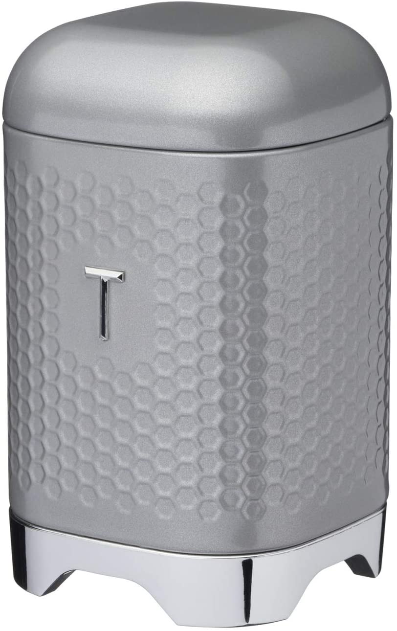 LOVELLO KitchenCraft Textured Tea/Coffee/Sugar Canisters with Geometric Hexagon Pattern, Steel, Shadow Grey, 3 Pieces - Image 4