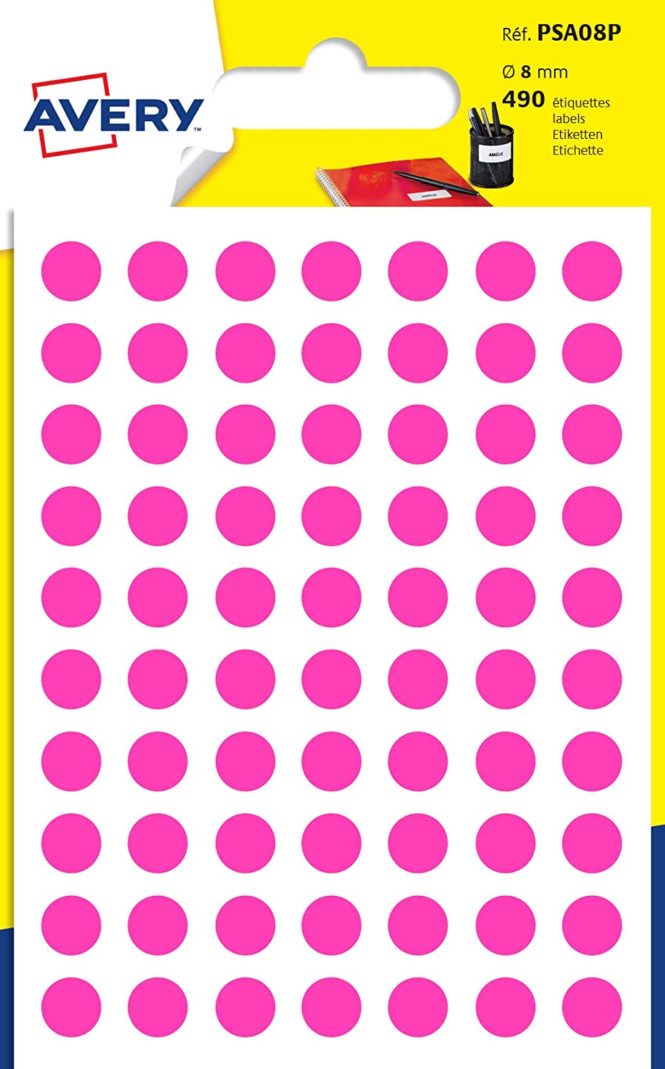 Avery 490 Circle Stickers, 8mm Diameter, Pink Small Round Dot Adhesive Labels, 8 mm