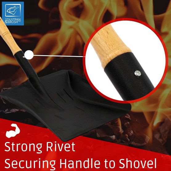 Heavy Duty Coal Shovel and Brush Set - 9 Inch Metal Hand Shovel with Wooden Handle Ideal Large Garden Dustpan or Fireside Set - Image 4