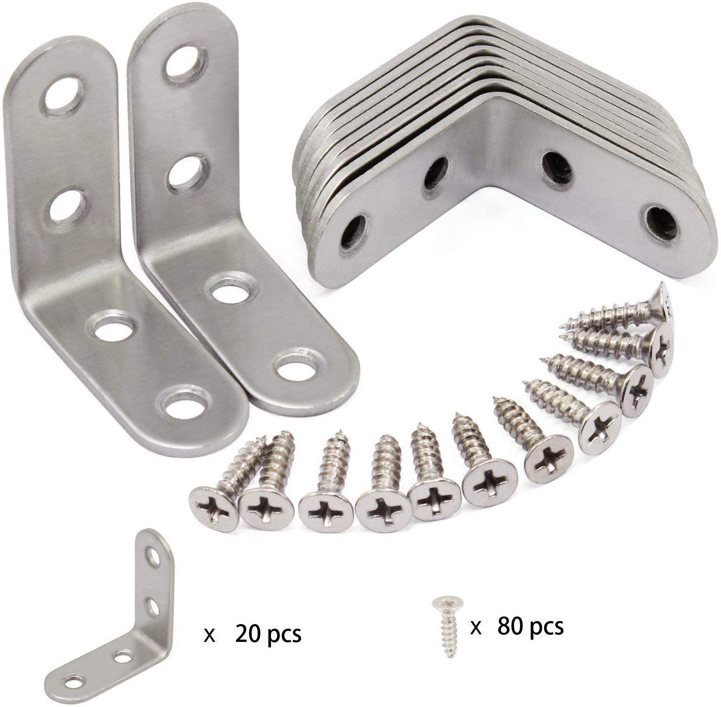 Corner Bracket,20 Pcs Stainless Steel L Bracket 90 Degree Right Angle Brackets Metal Stainless Steel Fixing Brackets,with 80 Pieces Screws(40*40mm) - Image 2