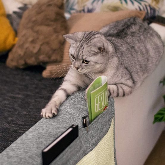 Navaris Cat Scratch Armrest Organiser - Natural Sisal Furniture Protector Scratching Pad for Cats - Scratcher Mat Cover for Sofa - Light Grey, White - Image 2