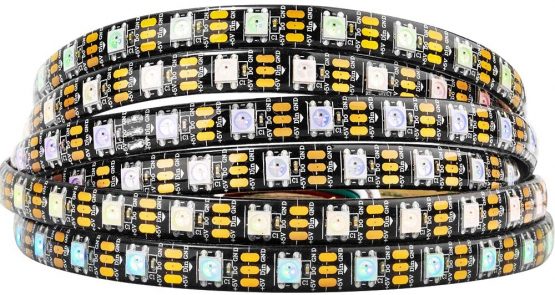 BTF-LIGHTING WS2812b 60leds/Pixels/m Waterproof IP65 Black PCB Flexible Individually Addressable Strip Light Dream Color DC5V 16.4ft 5m