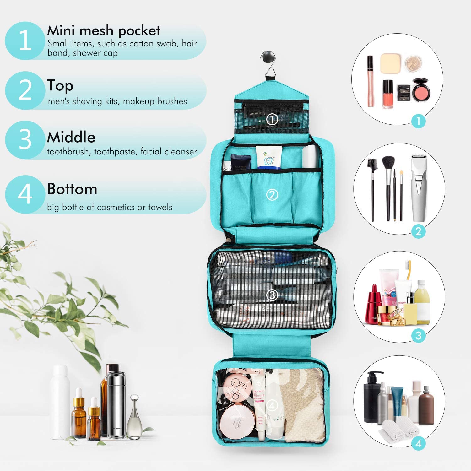 Large Toiletry Bag for Men and Women Travel Make up Wash Bag, Cosmetic Waterproof Bathroom Bag for Business Trip (Light Blue) - Image 4