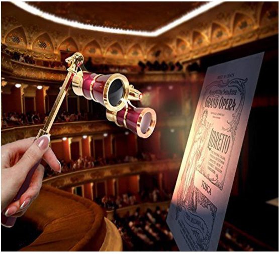 HQRP 3 x 25 Opera Glasses / Theatre Glass Binocular w/ Crystal Clear Optic (CCO) Burgundy with Gold Trim w/ Built-In Extendable Handle - Image 2