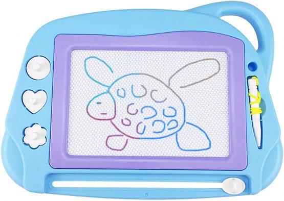 AiTuiTui Magnetic Drawing Doodle Board for Kids, Travel Size Colorful Writing Tablet-Mini Erasable Etch Sketching Pad Educational Toys for Toddlers 1 2 3 4 - Blue