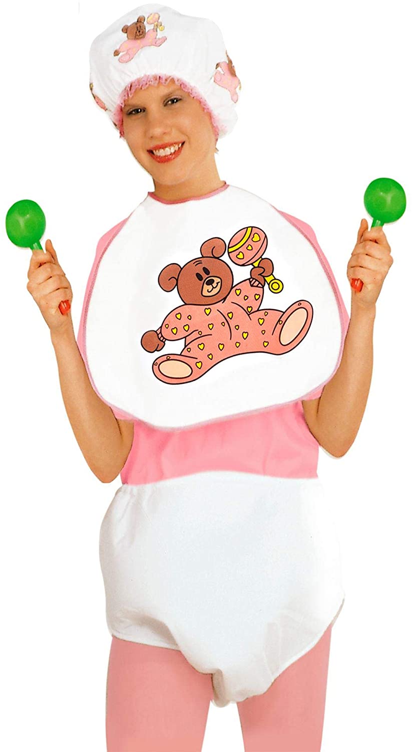 Widmann 66666 - Baby Set including Cap, Bib, Giant Diaper, for Adult Men Baby Showers, Stag Parties, Carnival, Pink Color - Image 2
