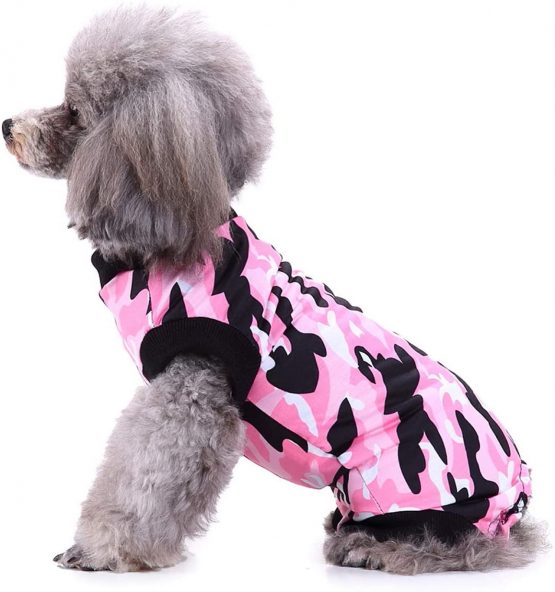SELMAI Dog Recovery Body Care Prevent Licking E Collar Alternative Puppy Clothes Pet Cat Wearing for Skin Diseases Wounds Post Operative Body Suit One Piece Fashion Camouflage Design, Pink XS - Image 2