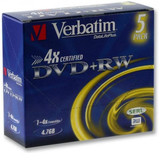 VERBATIM 5PK 4.7GB 4x DVD+RW 43229