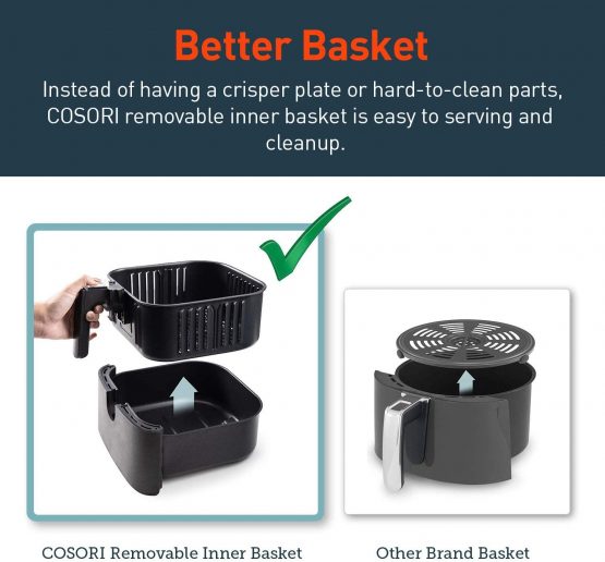 COSORI 3.5L Air Fryer Basket for Model CO137-AF& CP137-AF, Removable Nonstick Coated Basket, Dishwasher Safe, PFOA-Free& BPA-Free, Black - Image 3