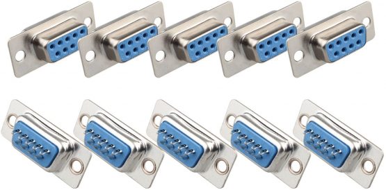 Futheda 10 Pcs Computer DB9 Female to Male Connector RS232 Socket Adapter Solder Type 9 Pin D-SUB Connectors