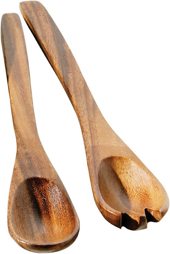 Premier Housewares 1104585 Acacia Wood Salad Servers Salad Bowl & Servers Set of 2 Wooden Tongs Small Wooden Spoon Wooden Salad Forks 35 cm x 5 cm x 2 cm, Brown