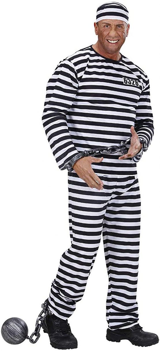 Mens Convict Black/White Costume Medium UK 40/42″ for Prisoner Jail