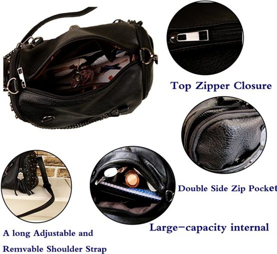 FiveloveTwo Women Top Handle Shoulder Bag Personality Punk Rivet Satchel Tote Purse Fashion Vintage Big Bag Black - Image 4