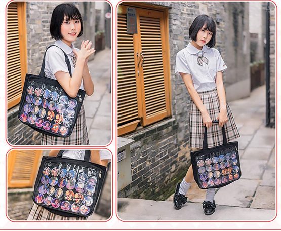 Ita Tote Bag Clear Window for Pins Ita Shoulder Bag Handbag Anime School Bag DIY, Cosplay, Comic Con, Black - Image 2