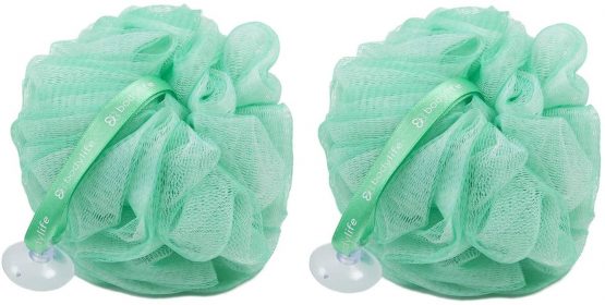 Bodylife Exfoliating Bath & Shower Body Puff/Scrunchie/Buffer Green & White 55g Twin Pack