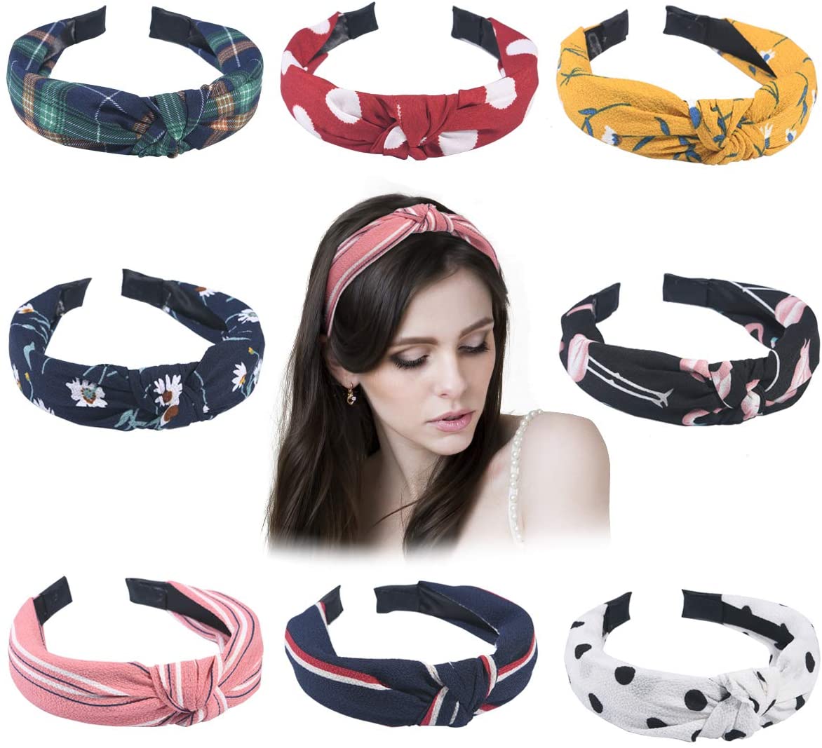 URAQT Headbands for Women 8 Packs Mixed Printed Fabric Hair Band, Knot Hairbands Hair Accessories for Daily Wearing Dating, Sports - Image 3