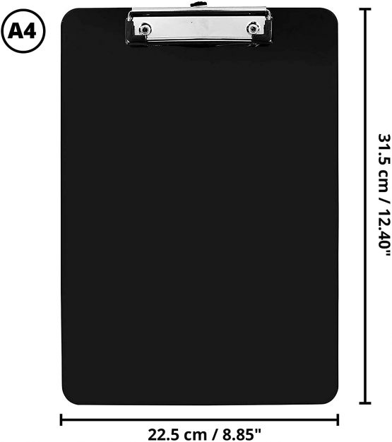 Belle Vous Black Plastic Clipboards (6 Pack) - 22.5 x 31.5cm / 8.86 x 12.4 Inches - Strong & Durable A4 Size Writing Clipboard with Low Profile Clip - Document, Letter & Memo Holder for Home & Office - Image 2