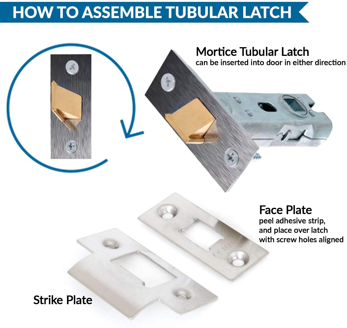 XFORT Tubular Latch, Polished Chrome, Tubular Door Latch for Internal Wooden Doors (4 Pack, 65mm) - Image 4