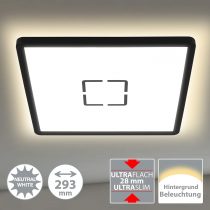 Briloner Leuchten 3390-015 LED Light, Ceiling lamp with Backlight Effect, 18W, 2,400 lumens, 4,000 Kelvin, Square, White/Black, 18 W, WhiteBlack
