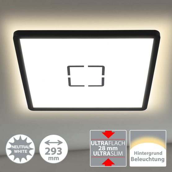 Briloner Leuchten 3390-015 LED Light, Ceiling lamp with Backlight Effect, 18W, 2,400 lumens, 4,000 Kelvin, Square, White/Black, 18 W, WhiteBlack